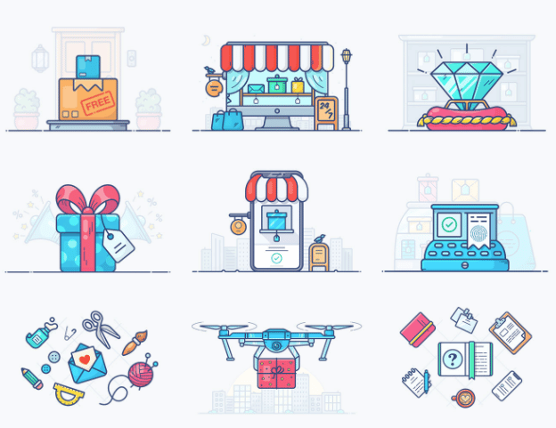 E-commerce Illustrations commercial Vector illustration library preview for Ecommerce