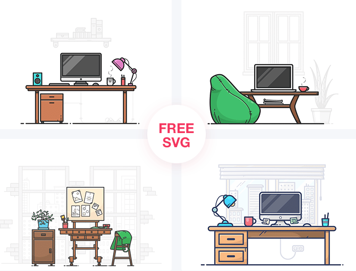 Workspaces Illustrations commercial Vector illustration library preview