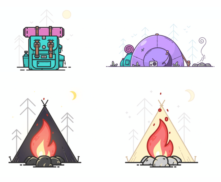 Hiking Illustrations Set commercial Vector illustration library preview