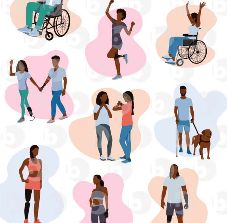 The Disability Illustration Pack commercial Vector illustration library preview for Tech