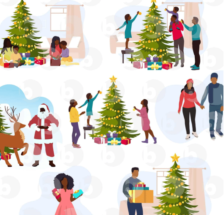 The Holiday Vibe Illustration Pack (Christmas / Kwanzaa) commercial Vector illustration library preview for Tech