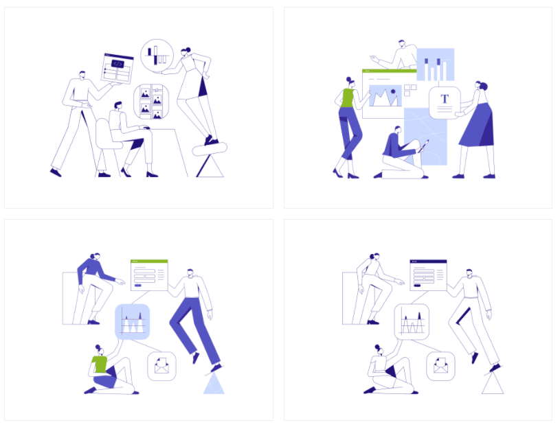 Teamwork commercial Vector illustration library preview for Tech