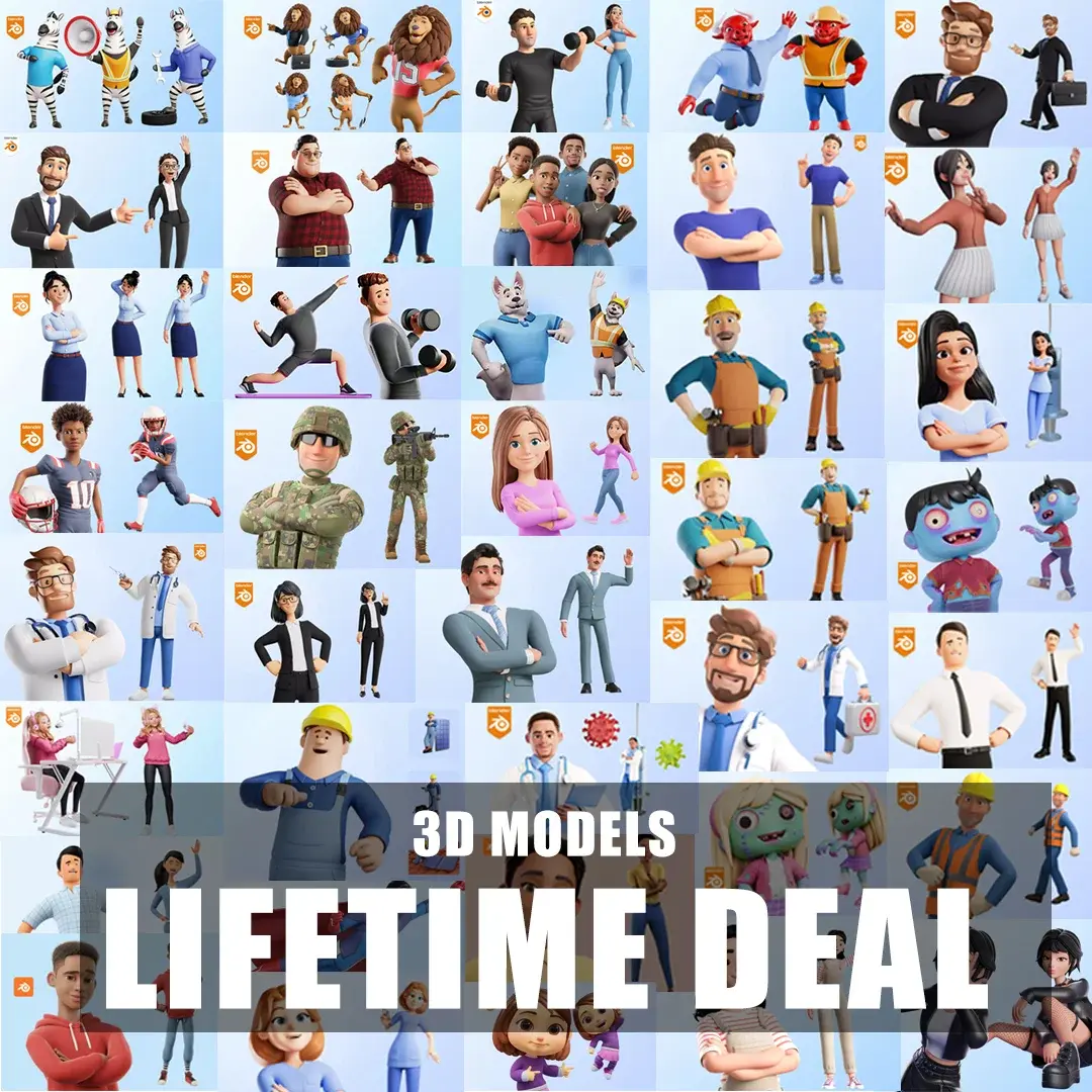 3D Models Lifetime Deal – diverse 3D characters for business, healthcare, fitness, and more