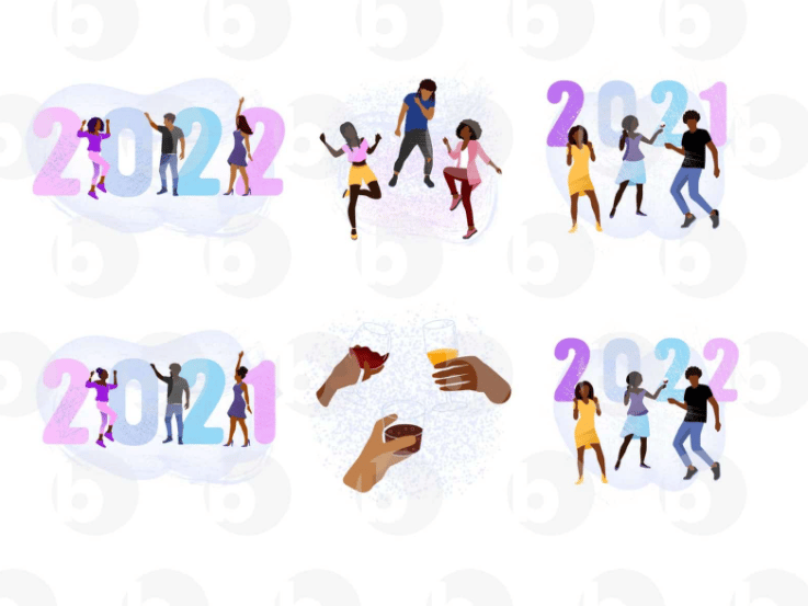 New Year, New Vibes Illustration Pack commercial Vector illustration library preview for Tech