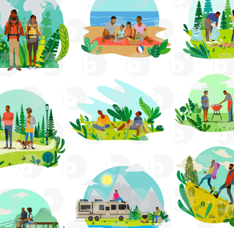 The Great Outdoors Illustration Pack commercial Vector illustration library preview for Business