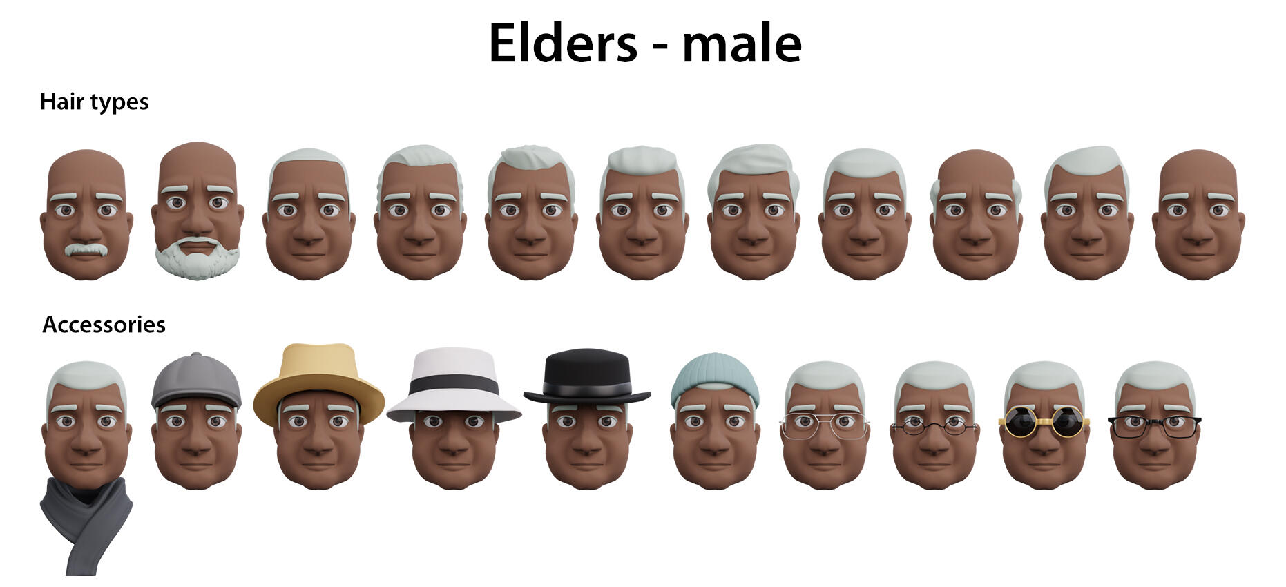 HEADZ modular system — mix and match hairstyles, accessories, teeth types, and expressions to create unique 3D characters