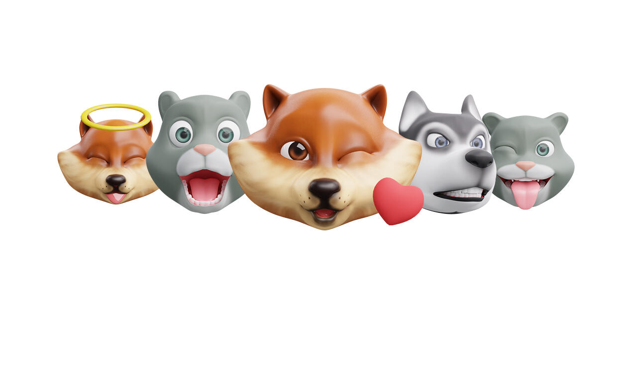 HEADZ Pets pack — cute 3D dog, cat, and other pet characters in 10 different poses with Blender source files
