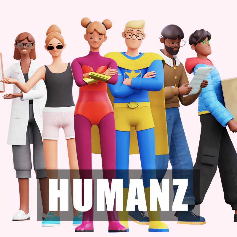 Humanz by ThreeDee — professional 3D cartoon human models with face rigs for games, animations, and design