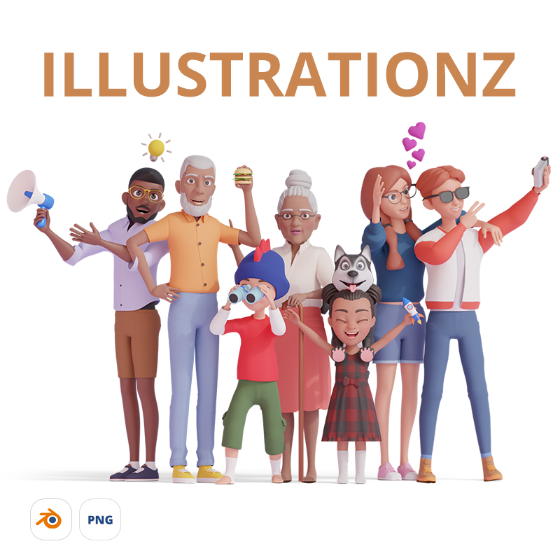 Illustrationz by ThreeDee — 167 million+ combinations of 3D characters including Adults, Kids, Elders, and Pets